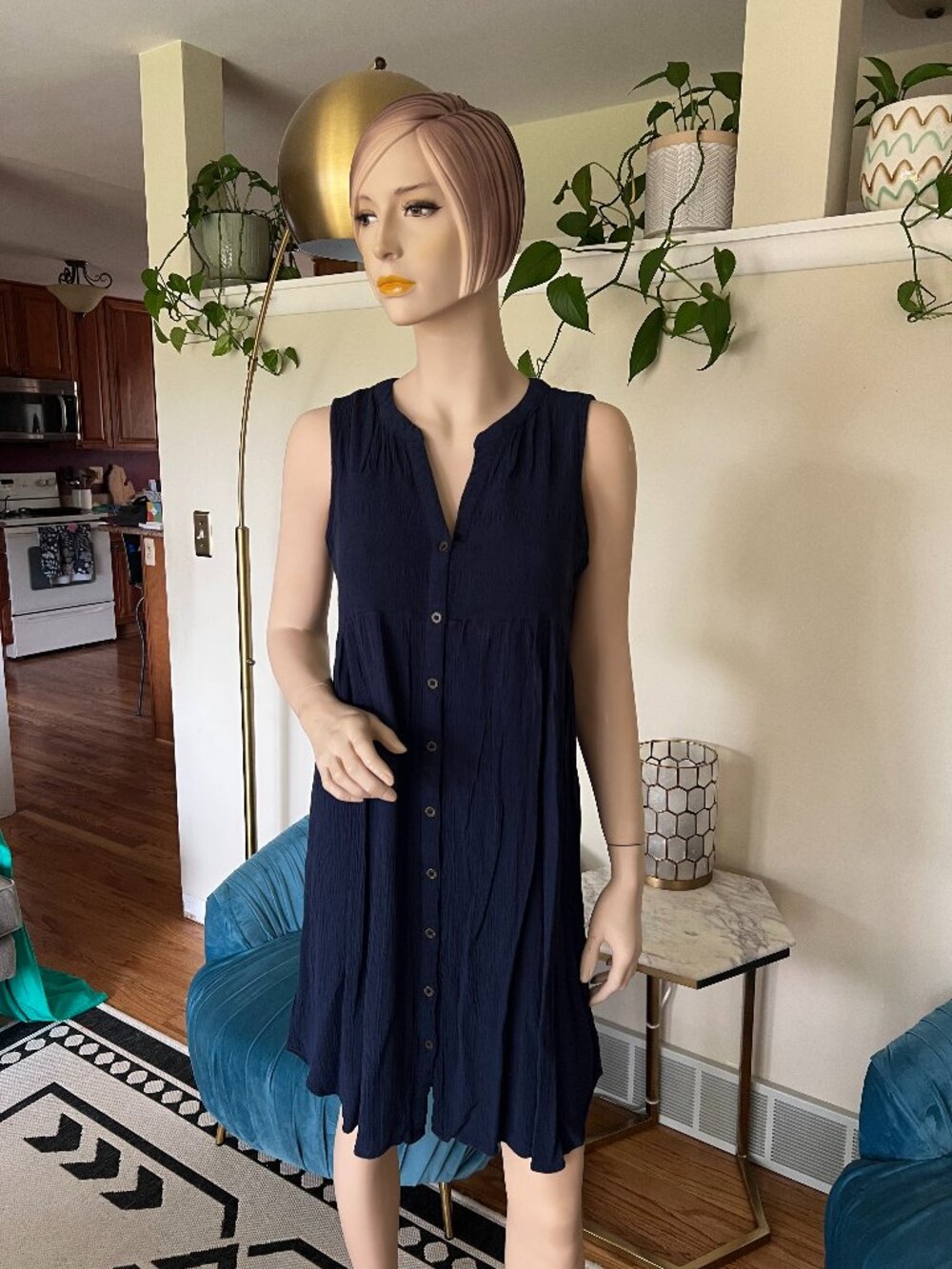Knox Rose Target Navy Blue Crinkle Gauze Babydoll Dress M